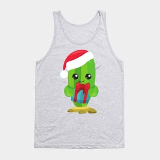 Christmas Cactus, Cute Cactus, Santa Hat, Gifts Tank Top